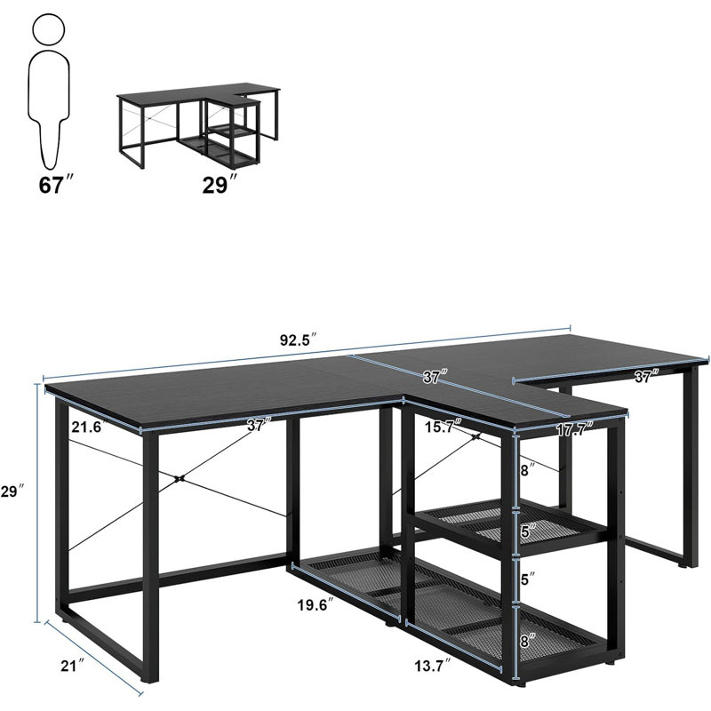 Inbox Zero Laurentino 92.5'' Two Person Desk with Storage
